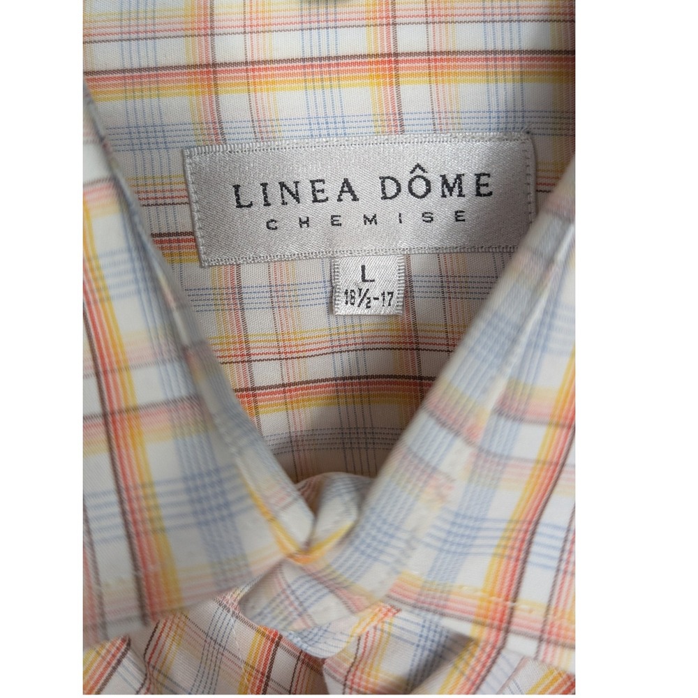 Linea Dome Chemise Mens Orange Plaid Shirt Long Sleeve Button Down‎ L 16 1/2-17 - Picture 4 of 7